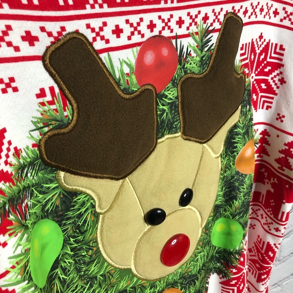 Mad Engine men’s reindeer & wreaths ugly Christmas sweater (sweatshirt) sz large - Picture 6 of 10